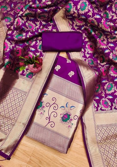 Purple Motif Silk Kurta Set