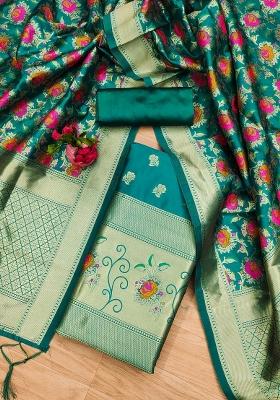 Rama Blue Motif Silk Kurta Set