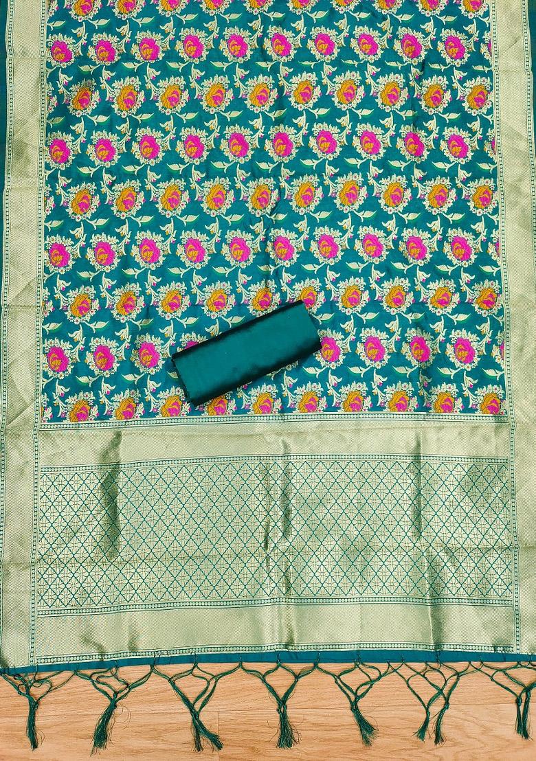 Rama Blue Motif Silk Kurta Set - Indya