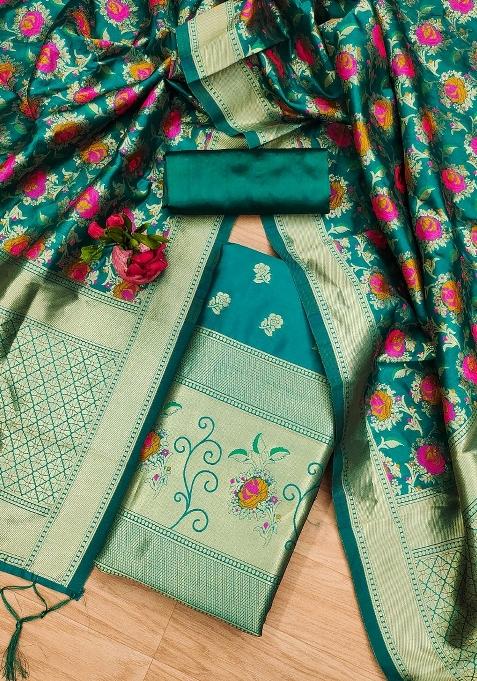 Rama Blue Motif Silk Kurta Set