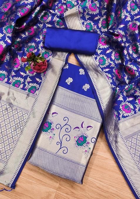 Royal Blue Motif Silk Kurta Set