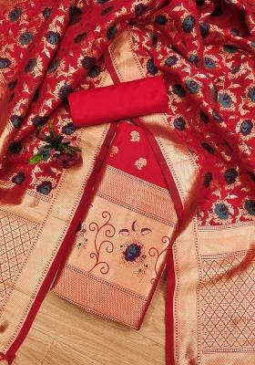 Red Motif Silk Kurta Set