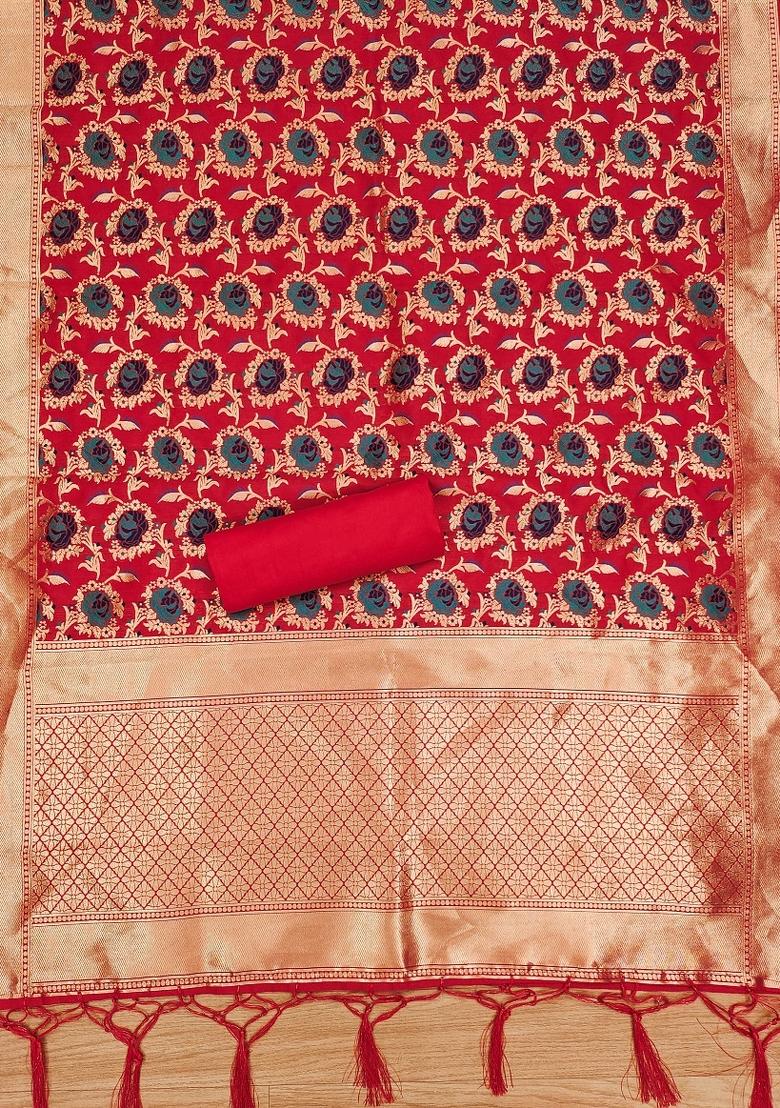 Red Motif Silk Kurta Set - Indya