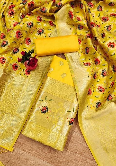 Yellow Motif Silk Kurta Set