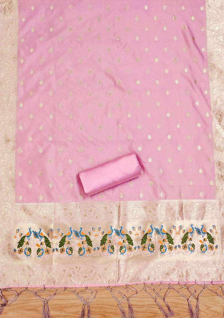 Baby Pink Jacquard Silk Blend Straight Kurta Set - Indya