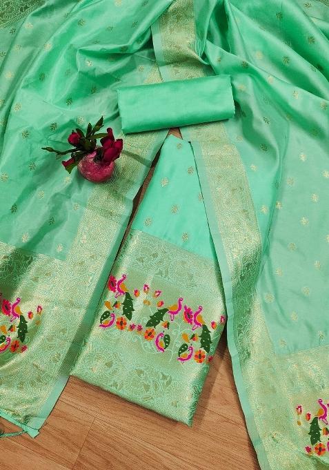 Sea Green Motif Silk Kurta Set