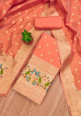 Orange Motif Silk Kurta Set