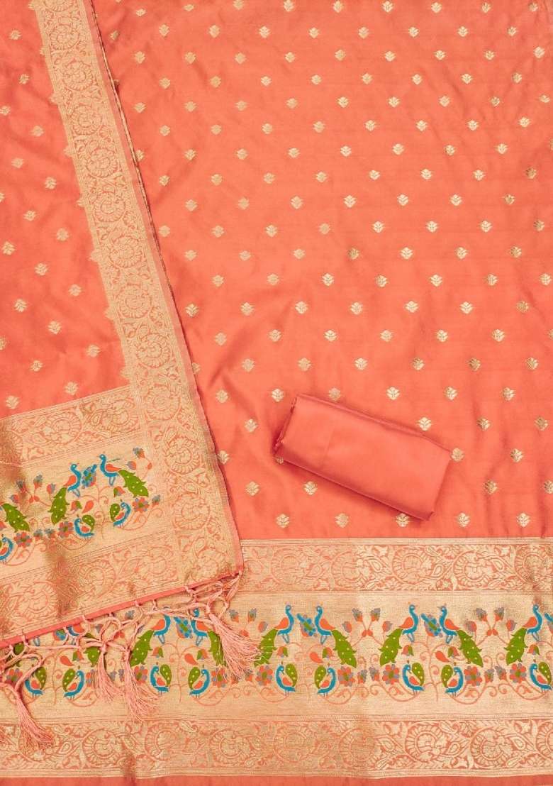 Orange Embroidered Silk Blend Straight Kurta Set - Indya