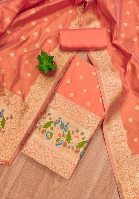 Orange Motif Silk Kurta Set