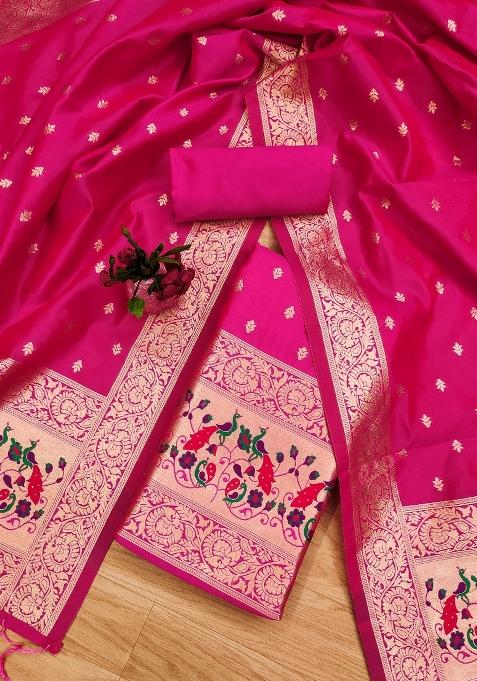 Pink Motif Silk Kurta Set