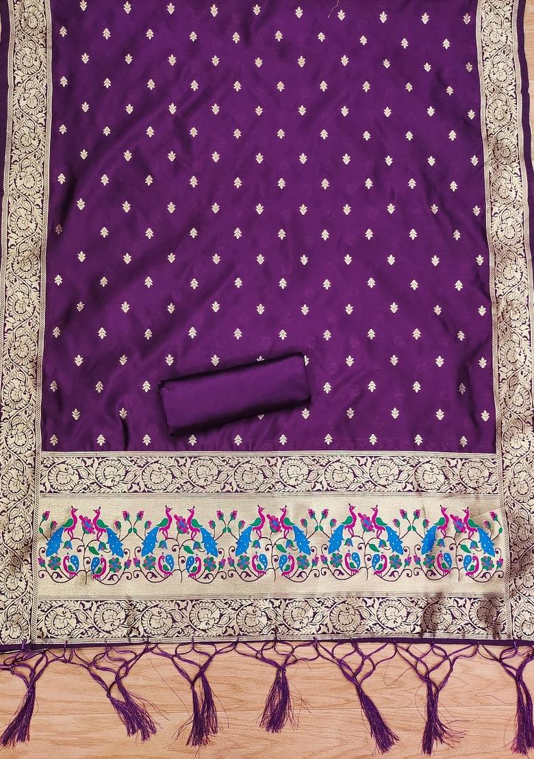 Purple Motif Silk Kurta Set - Indya