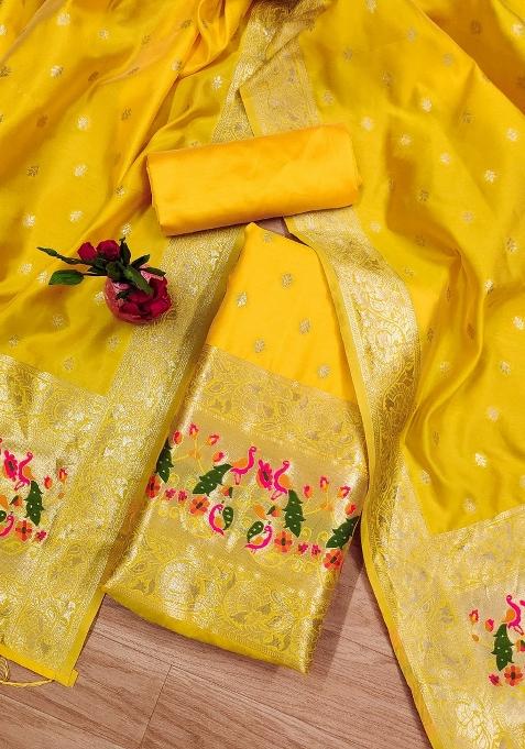 Yellow Motif Silk Kurta Set