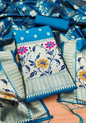 Blue Motif Silk Kurta Set