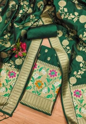 Green Motif Silk Kurta Set