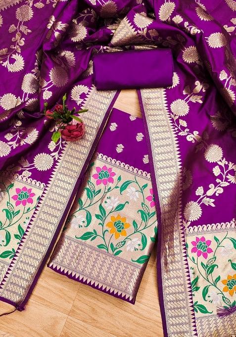 Purple Motif Silk Kurta Set