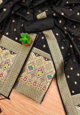 Black Motif Silk Kurta Set