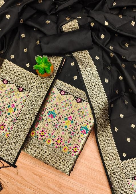Black Motif Silk Kurta Set