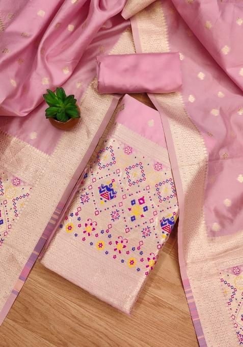 Baby Pink Motif Silk Kurta Set