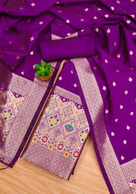 Purple Motif Silk Kurta Set