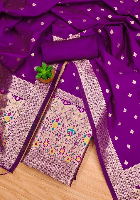 Purple Motif Silk Kurta Set