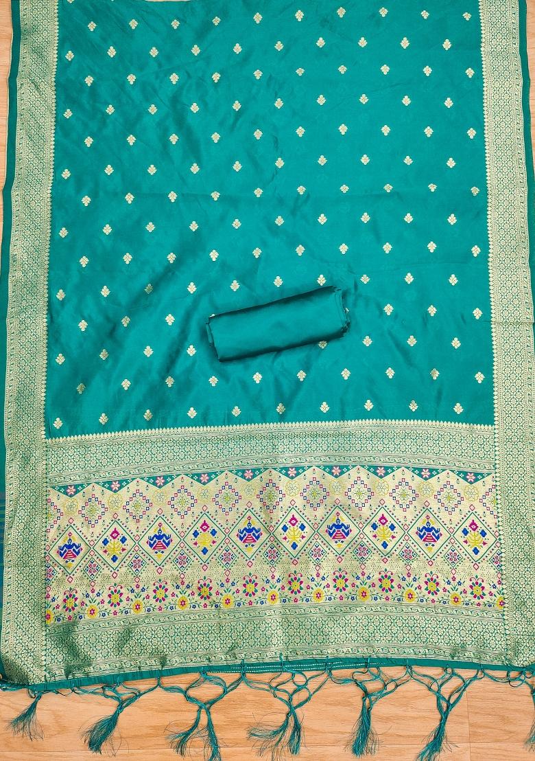 Rama Blue Motif Silk Kurta Set - Indya