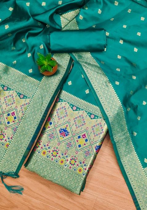 Rama Blue Motif Silk Kurta Set