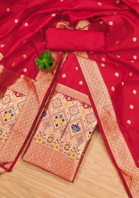 Red Motif Silk Kurta Set