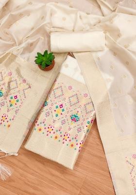 White Motif Silk Kurta Set