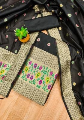 Black Motif Silk Kurta Set