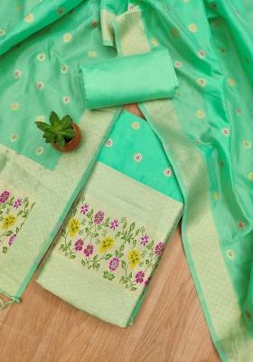 Sea Green Motif Silk Kurta Set