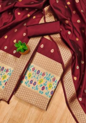 Maroon Motif Silk Kurta Set