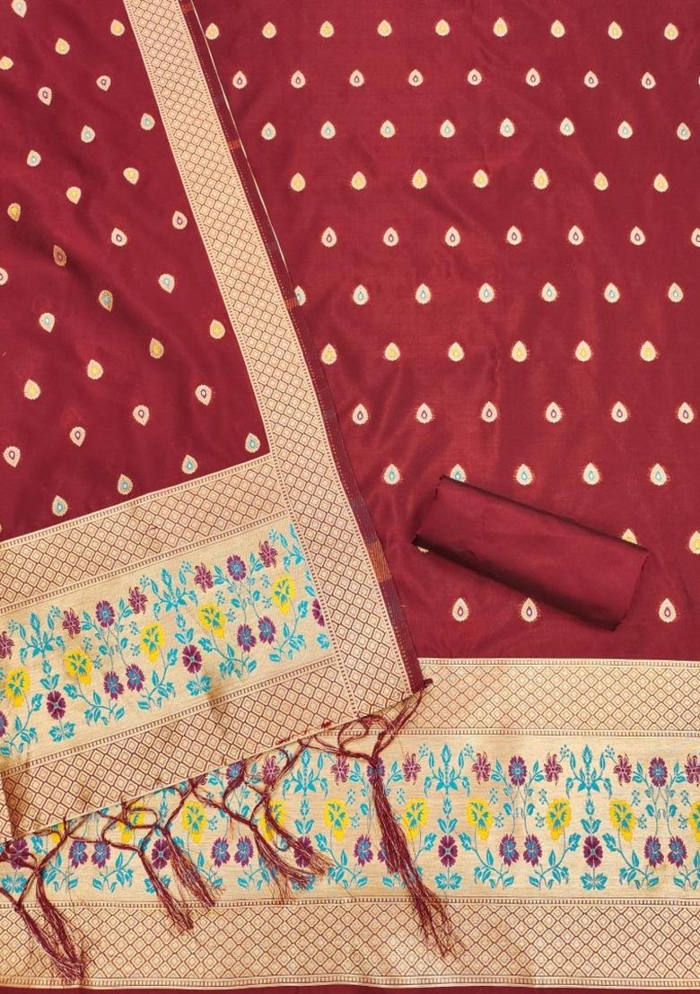 Maroon Motif Silk Kurta Set - Indya