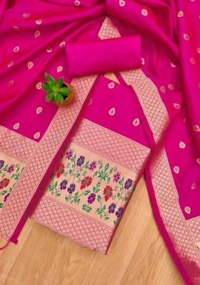 Pink Motif Silk Kurta Set