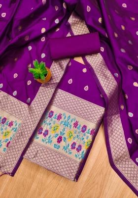 Purple Motif Silk Kurta Set