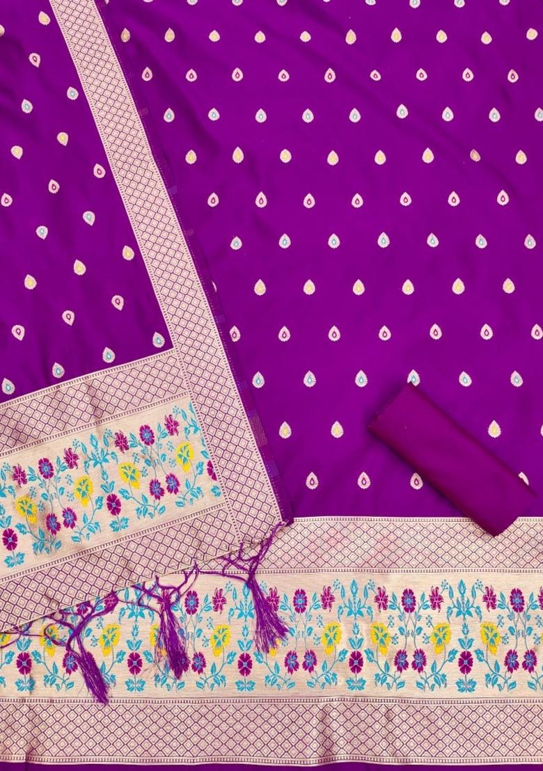 Purple Motif Silk Kurta Set - Indya