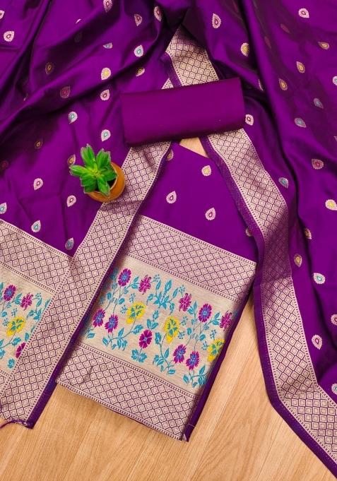 Purple Motif Silk Kurta Set