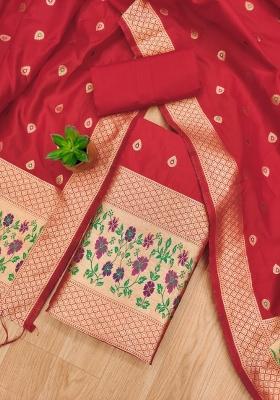 Red Motif Silk Kurta Set