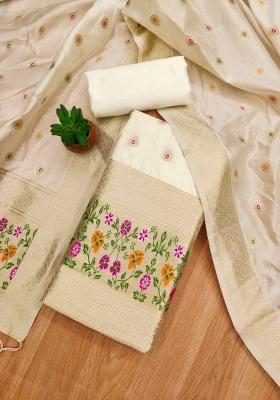 White Motif Silk Kurta Set