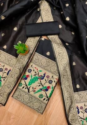 Black Motif Silk Kurta Set