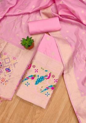 Baby Pink Motif Silk Kurta Set