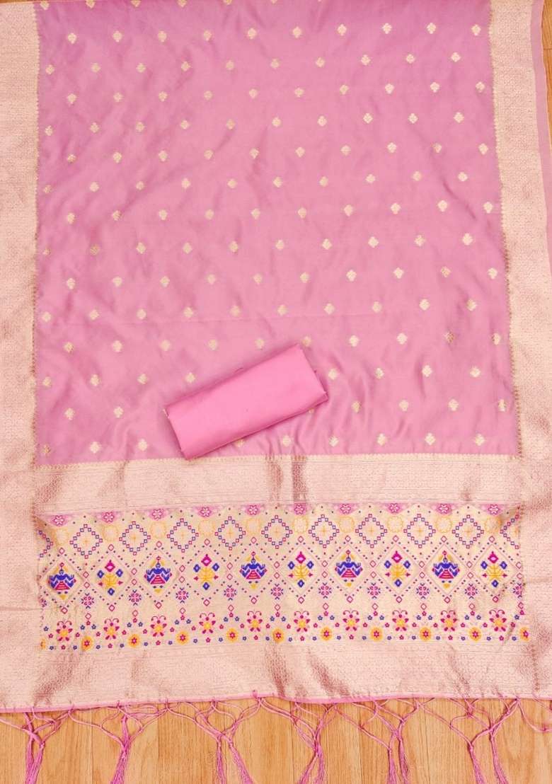 Baby Pink Jacquard Silk Blend Straight Kurta Set - Indya