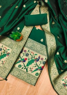 Green Motif Silk Kurta Set
