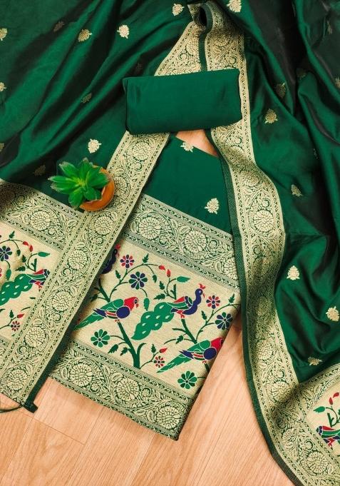 Green Motif Silk Kurta Set