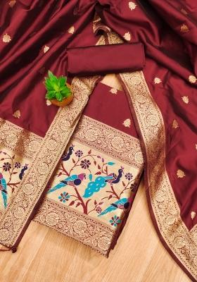 Maroon Motif Silk Kurta Set