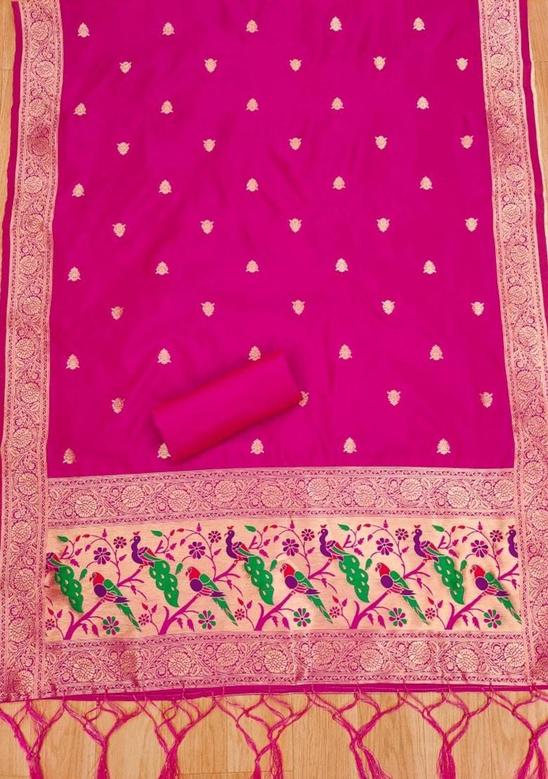 Pink Motif Silk Kurta Set - Indya