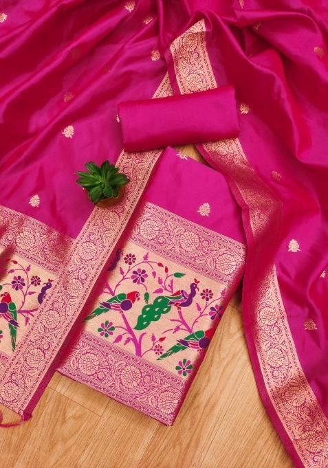 Pink Motif Silk Kurta Set