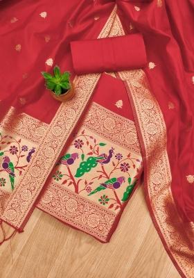 Red Motif Silk Kurta Set