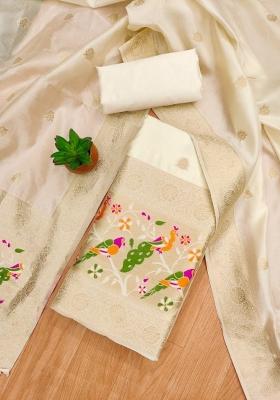 White Motif Silk Kurta Set