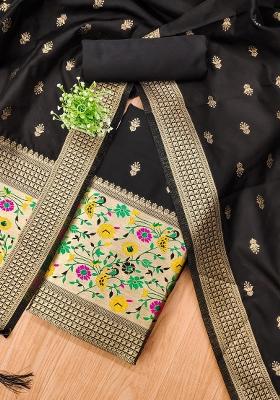 Black Motif Silk Kurta Set
