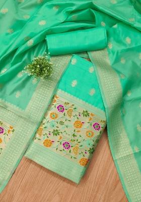 Sea Green Motif Silk Kurta Set